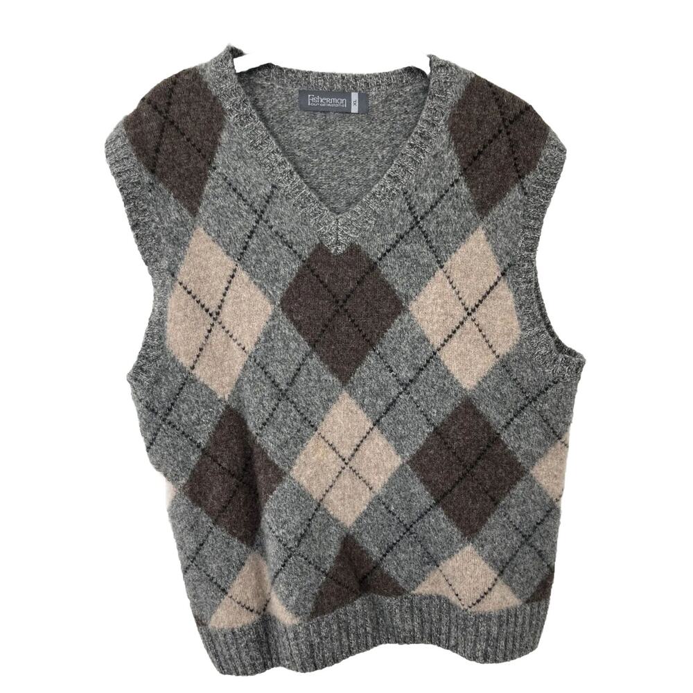 Men’s Fisherman Out of Ireland Argyle Style 100% Lambs Wool Sweater Vest XL